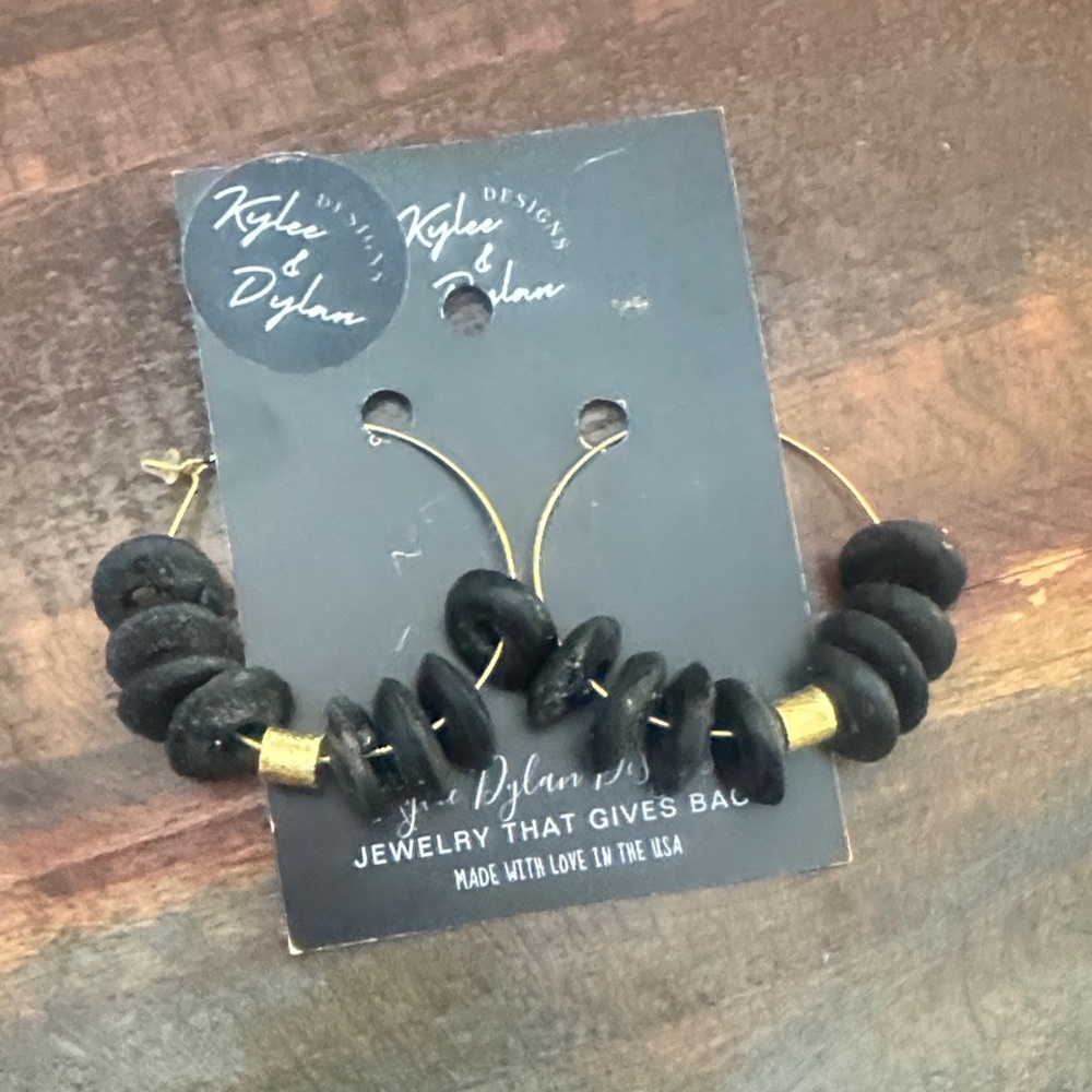 Black and Gold Beaded Earrings